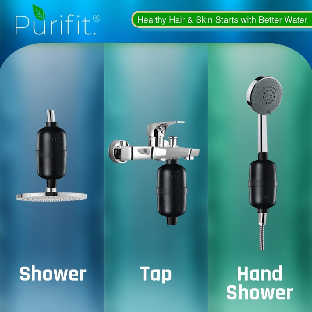 Purifit Ultra Hard Water Filter for Tap and Shower | Water Softener for Bathroom | Reduce Hairfall | Removes Dirt | Matte Black Finish