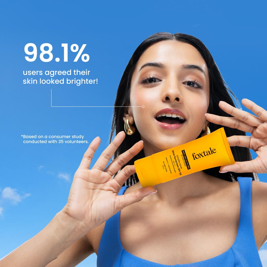 Foxtale Glow Sunscreen SPF 50 PA++++ with Vitamin C & Niacinamide, In-Vivo Tested, Sensitive-Skin Friendly, Made with 100% New-Gen Filters, Lightweight, Non-Greasy, No White Cast |For Men & Women 50ml
