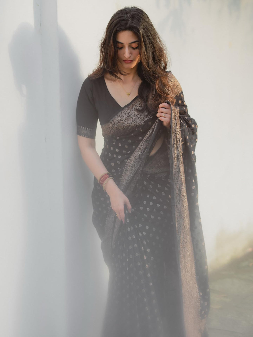 Shasmi Women's Black Banarasi Pure Kanjivaram Silk Saree Soft new ladies Design Wear Pattu Sarees Latest 2026 Cotton Party Sari collections With Blouse Piece for Wedding sadi (KS-229 BLACK)