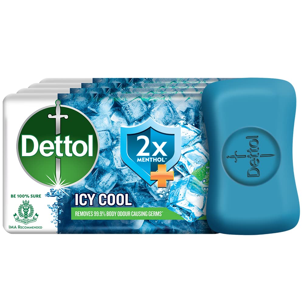 Dettol Icy Cool Bathing Soap Bar With 2x Menthol (300gm), 75gm - Pack of 4