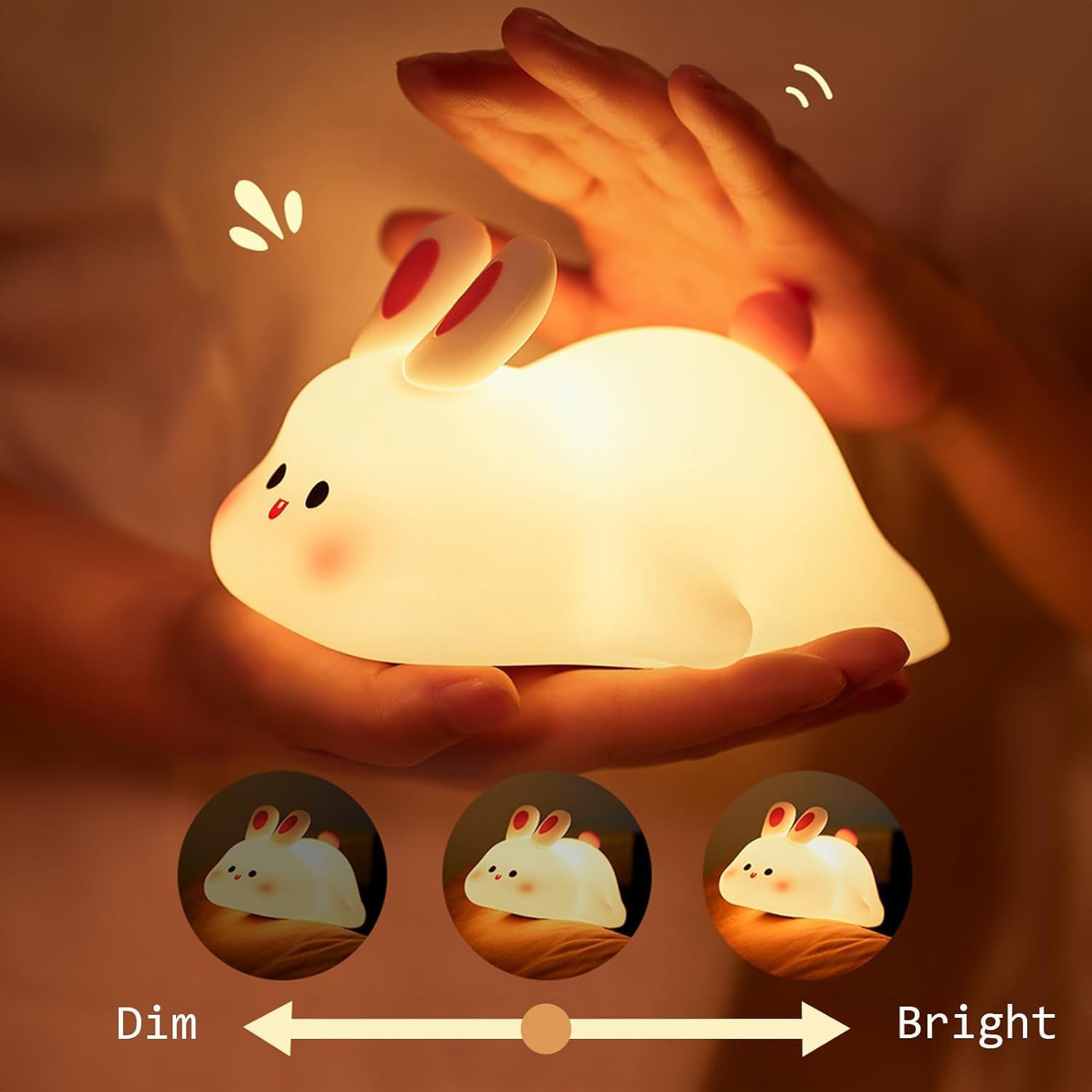 One94Store Kids Cute Little Rabbit Touch Silicone Night Lamp – Rechargeable LED Bedside Lamp for Children's Bedroom, Romantic Decor, Valentine Day Gift, Love Gift for Her, Couple Gift