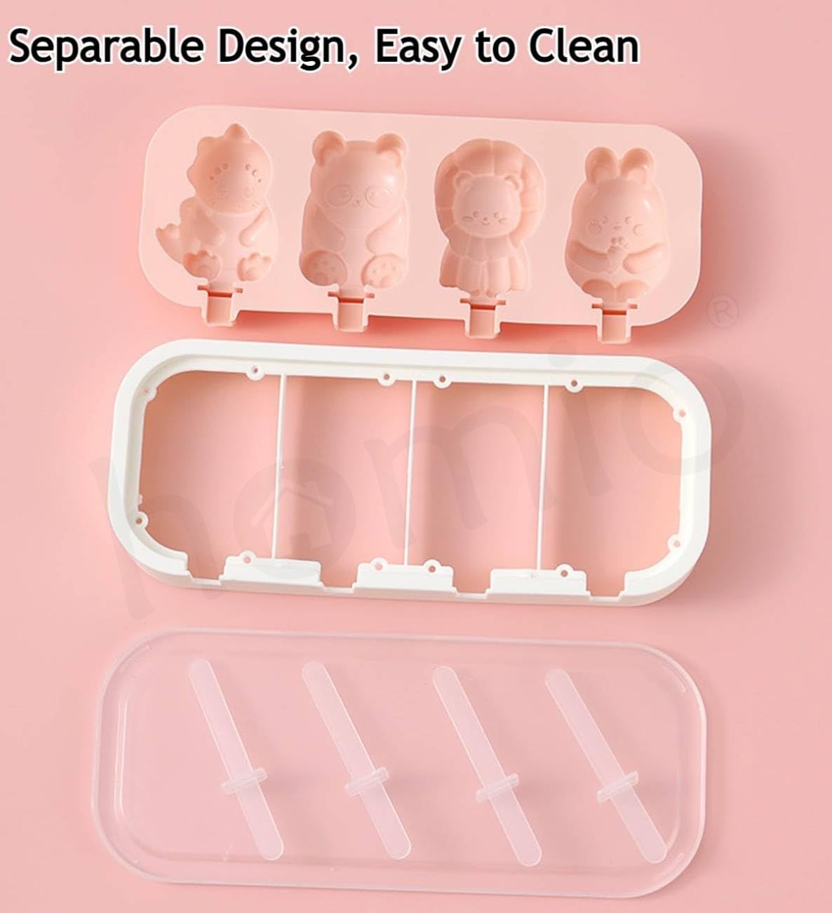 HOMIO 4 Fruit Shape Cavity Non-Stick Silicone Ice Cream Mould with Lid & 6 Plastic Sticks Reusable Ice Lolly, Frozen Candy, Kulfi Molds, BPA-Free Stackable DIY Icecream Popsicle Maker (Multicolor)
