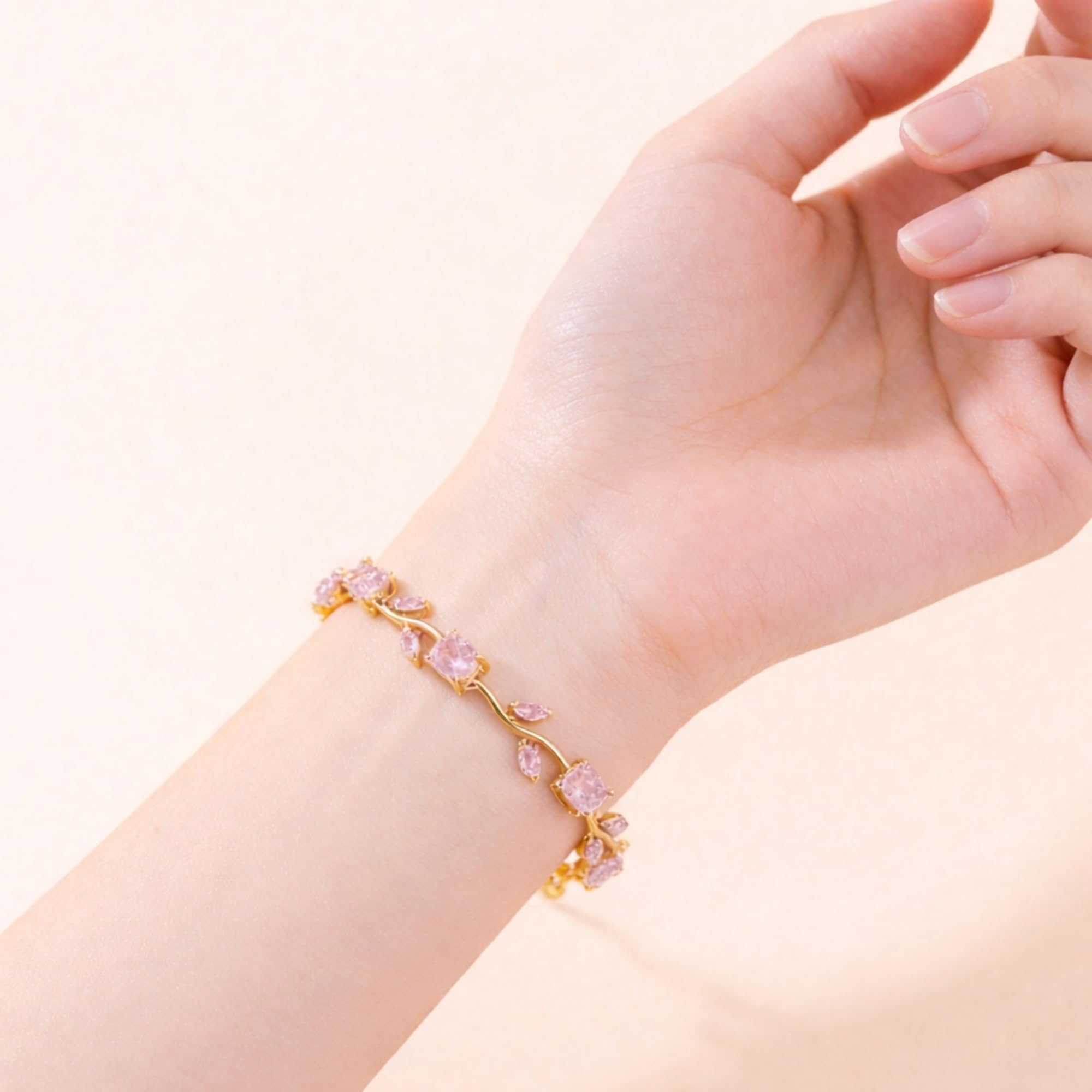 Salve Coquette Golden Baby Tulip Bracelet for Women Stylish | Anti Tarnish Jewellery for Women, Hand Wristlet for Girls | Aesthetic Accessories for Girls, Valentine’s Gift for Girlfriend (Pink - Gold)