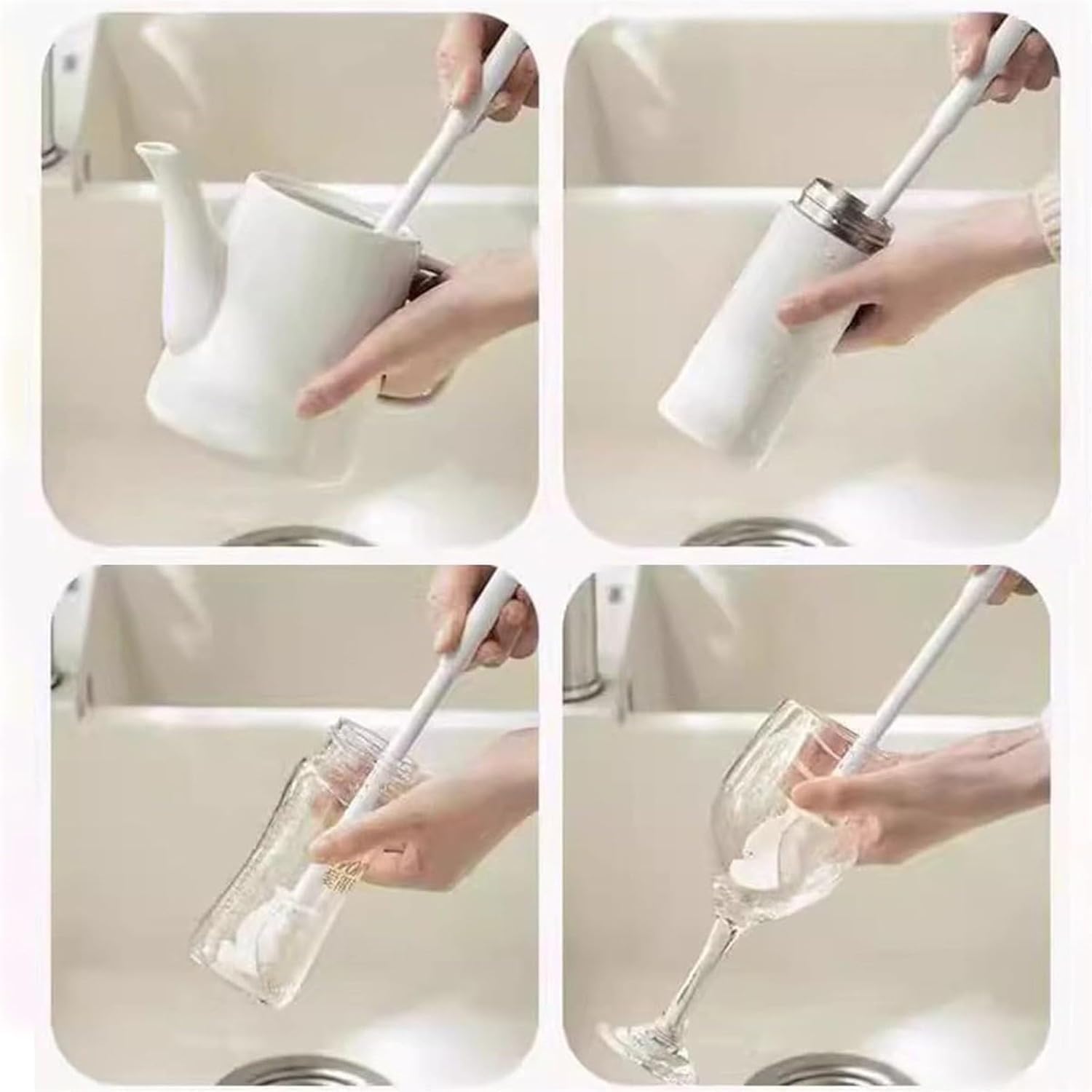 Silicone Bottle Cleaning Brush, 360 Degree Rotational, Flexible Soft Bristle, Long Handle Cleaning Brush for Jar, Cup, Glass Mug Container and Kitchenware (29 × 5.5 × 1cm) (1)