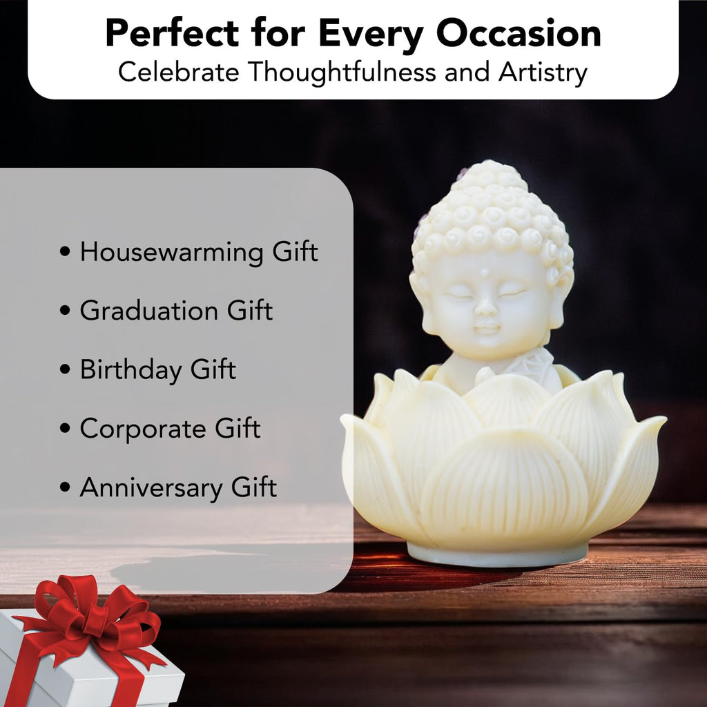 Ekhasa Nostrae Buddha with Lotus Show Pieces for Home Decor Living Room Decor Items | Cute Showpieces Gift Item for Decoration | Serene Center Table Tv Showcase Office Interior Statue Figurines