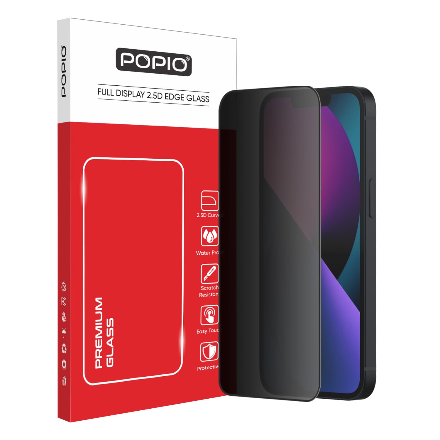POPIO Military-Grade Privacy Screen Protector for iPhone 13/13 Pro / 14 / 16E / 17E – 9H Tempered Glass, Anti-Spy Protection, Scratch-Resistant, HD Clarity (1 Pack)