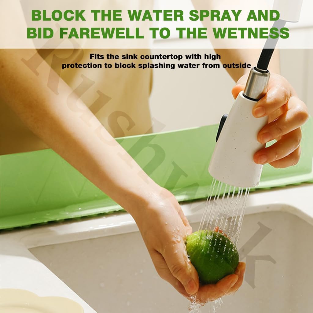 Rushwak 2PCS X 48CM Silicone Sink Splash Guard in Kitchen Sink Water Splash Guard with Strong Suction Cups Waterproof Countertop & Stove Protector Flexible Anti Splash Baffle for Kitchen & Bathroom