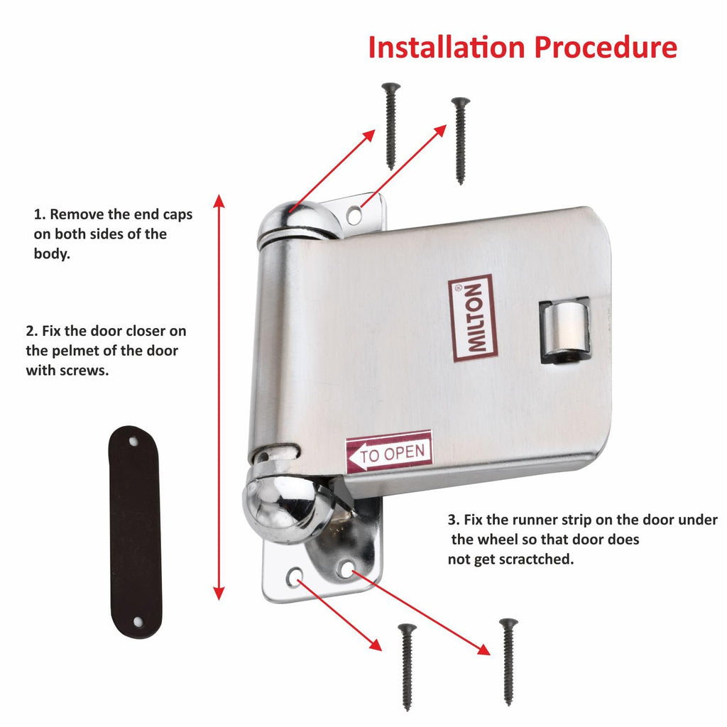 Milton SONET SS Concealed Door Closer, Automatic Self-Closing Mechanism with Installation Hardware