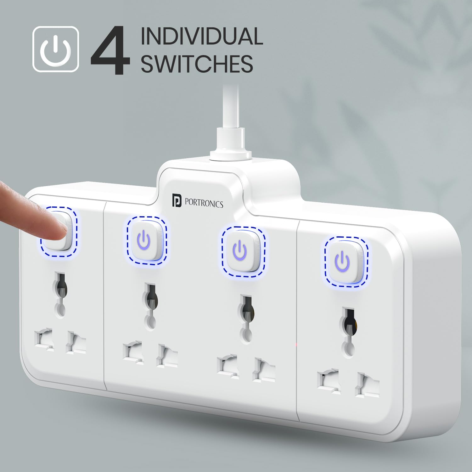 Portronics 2500W Power Plate Pro 4-in-1 Power Extender with 4 Universal Sockets, Individual Switches, 180° Flexible Cord, Child Safety Shutters, for Home, Office, Laptops, Mobiles & Appliances
