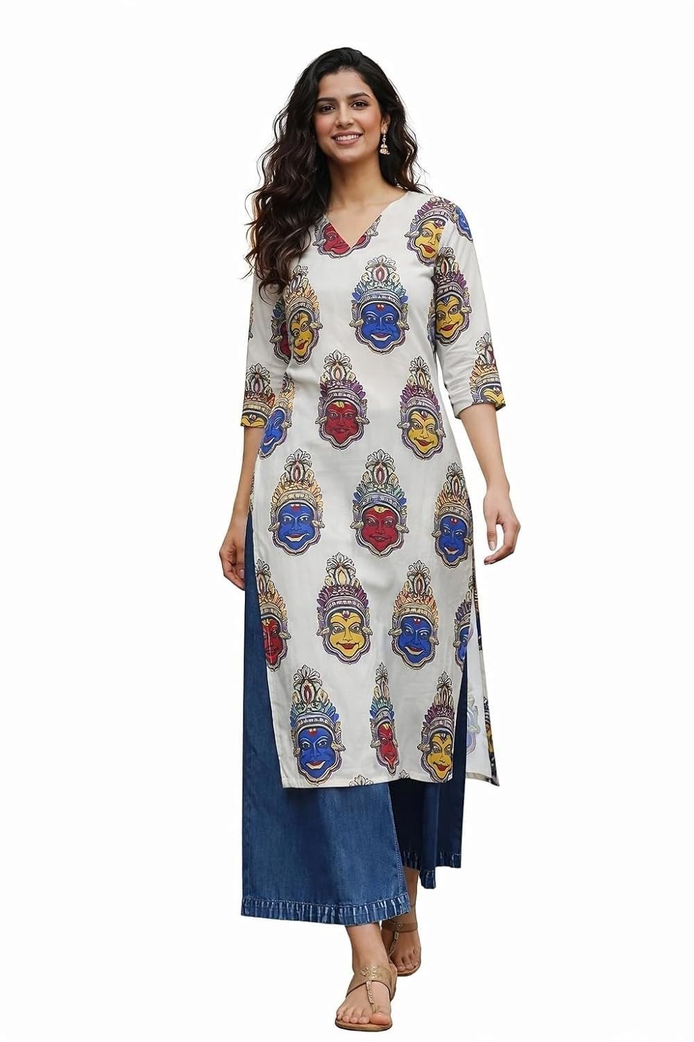 MS VHCK ENTERPRISE Women Printed, Tribal, Kalamkari, Abstract Khadi Cotton Kurti. (in, Alpha, 2XL, Slim Girls, Multicolor)