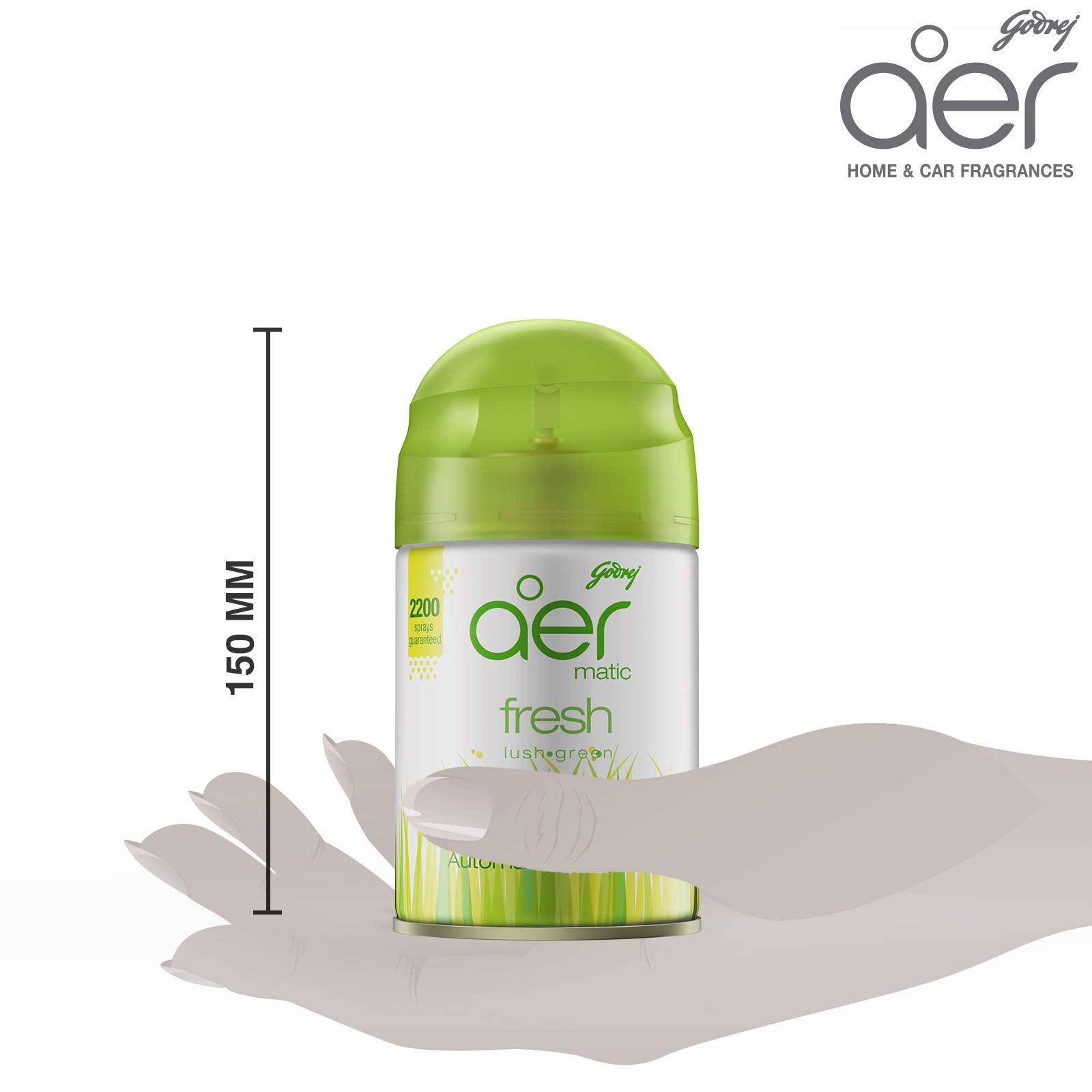 Godrej aer Matic Automatic Room Fresheners Refill Pack | Fresh Lush Green | 2200 Sprays Guaranteed | Lasts up to 60 days (210ml)
