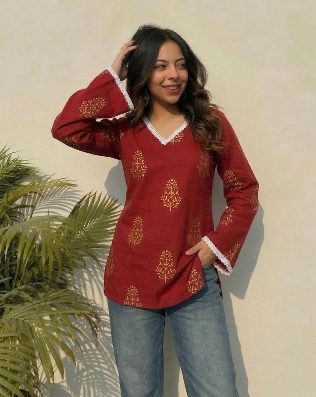ANNI Designer Women's Visocse Printed Short Kurti (Jamila Red_S_Red_Small)