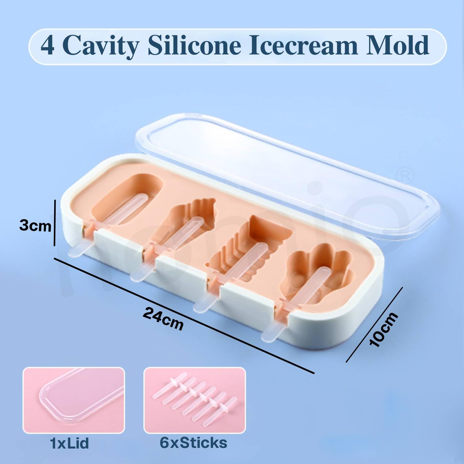 HOMIO 4 Fruit Shape Cavity Non-Stick Silicone Ice Cream Mould with Lid & 6 Plastic Sticks Reusable Ice Lolly, Frozen Candy, Kulfi Molds, BPA-Free Stackable DIY Icecream Popsicle Maker (Multicolor)
