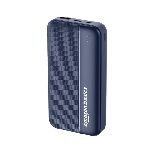 Amazon Basics 20000 mAh Power Bank | 22.5W Fast Charging | Dual Output & Input | Charge 3 Devices Simultaneously | for Smartphones, TWS Earbuds, Speakers, Tablets (Dark Blue)