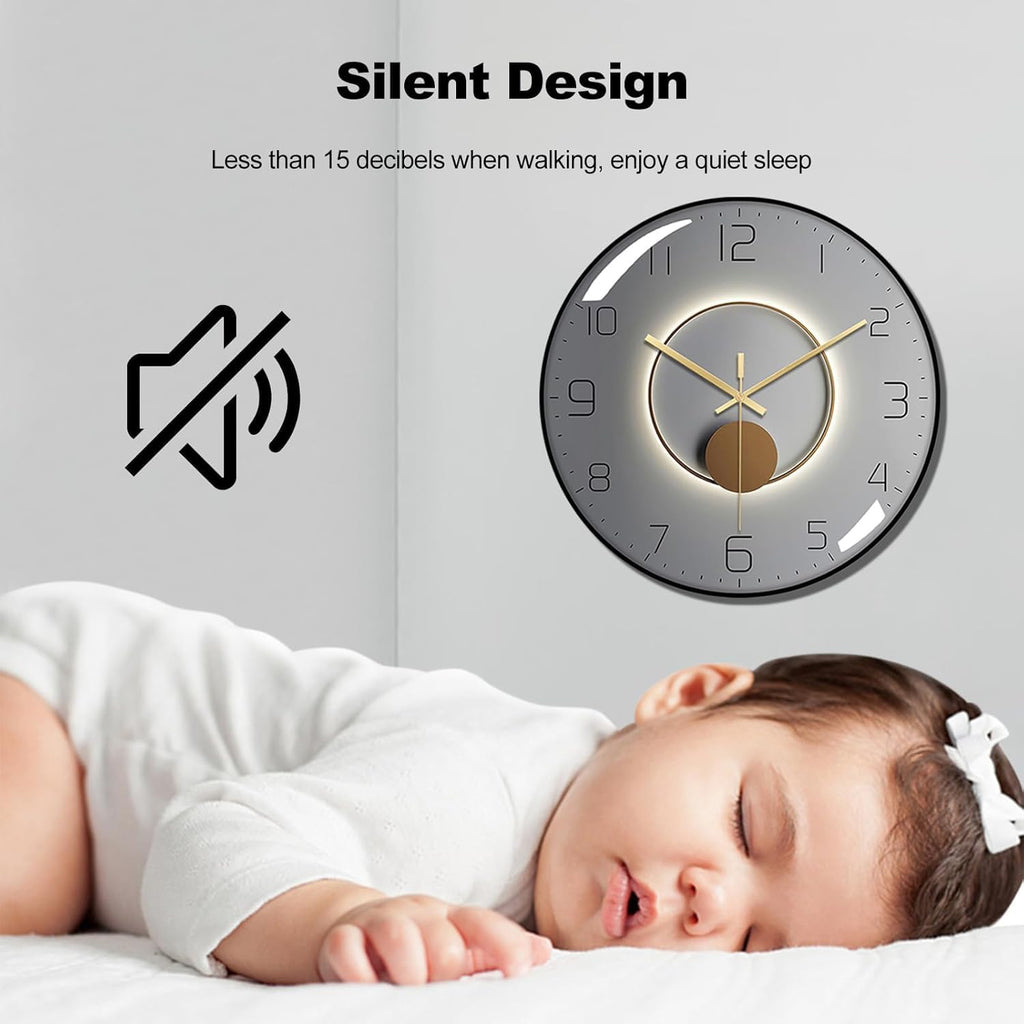 TEKCOOL Wall Clock 12" Silent Quartz Decorative Wall Clock Non-Ticking Classic Digital Clock Battery Operated Round Easy to Read Handheld Complete Home/Kitchen/Bedroom(407)'