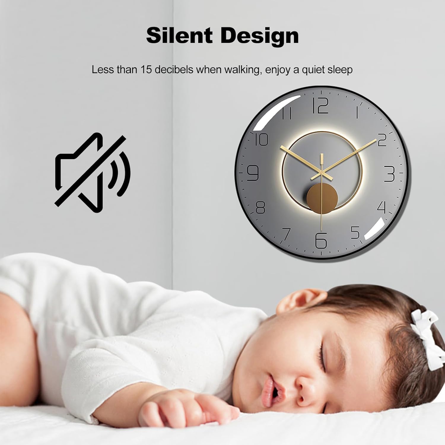 TEKCOOL Wall Clock 12" Silent Quartz Decorative Wall Clock Non-Ticking Classic Digital Clock Battery Operated Round Easy to Read Handheld Complete Home/Kitchen/Bedroom(407)'