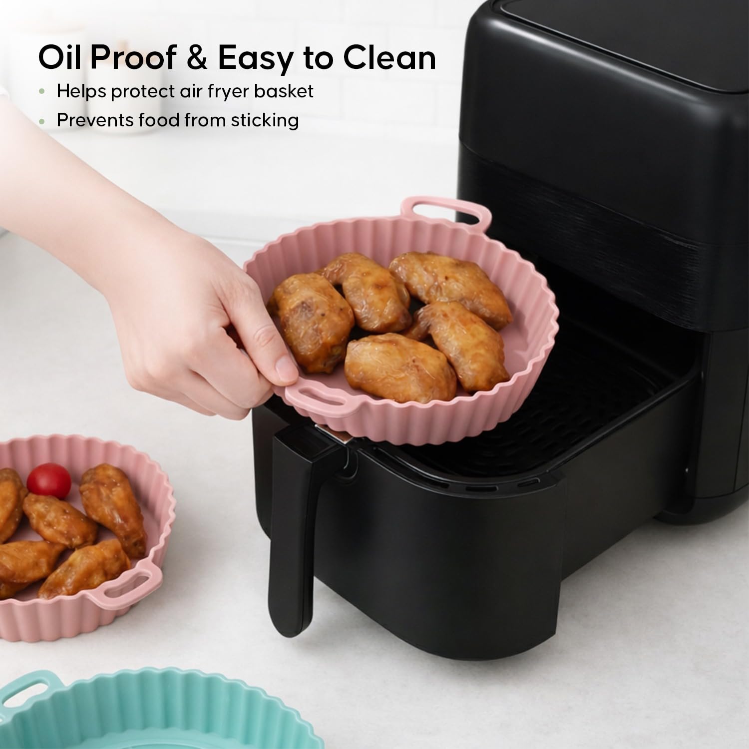DALUCI Air Fryer Liners Silicone Reusable Tray No Mess Easy Clean Basket Liner with Handles - Round (8 Inch, Pack of 2)