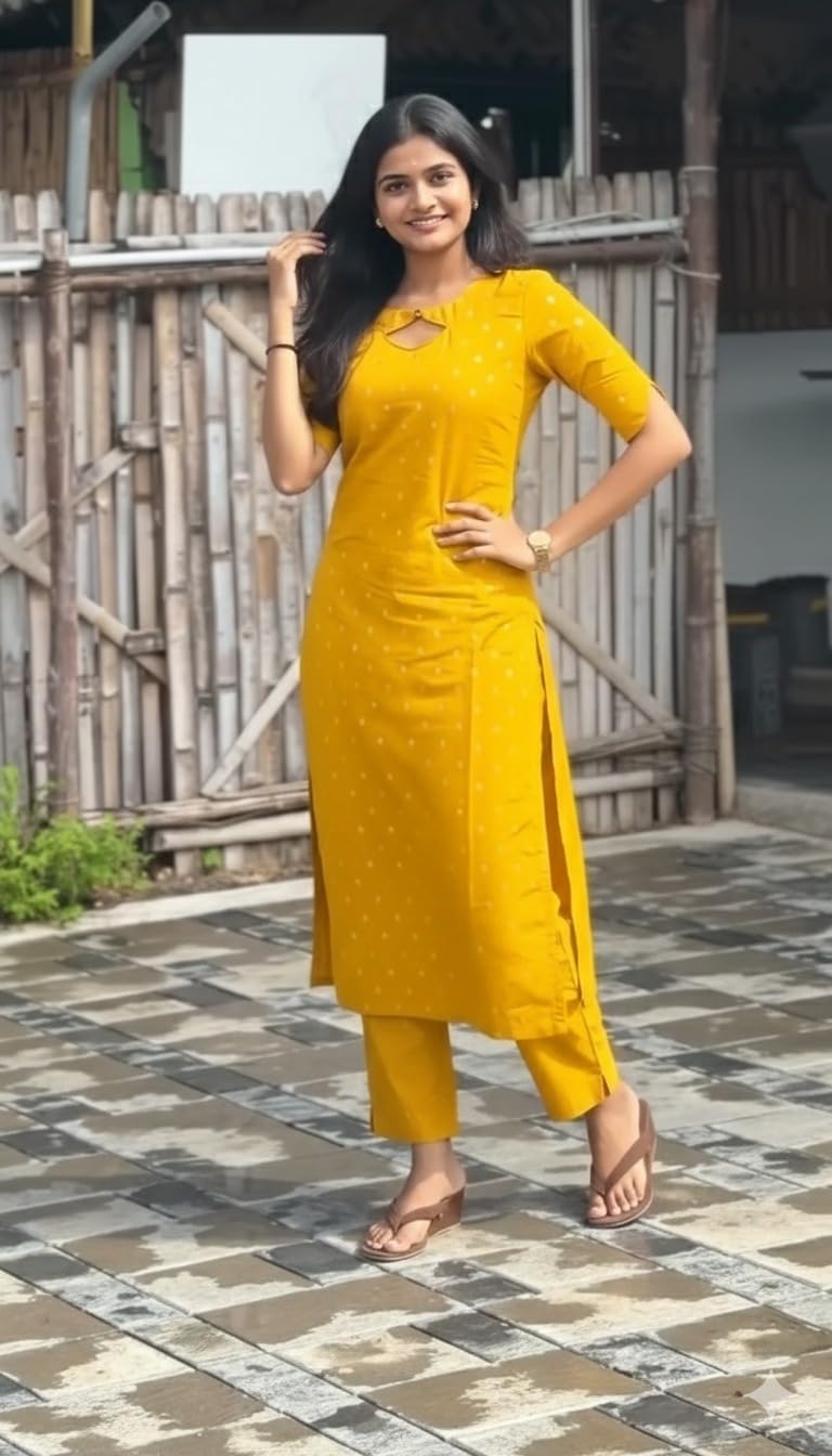 ANNI Designer Women's Viscose Straight Printed Kurta with Pant (Yoshini Yellow_M_Yellow_Medium)