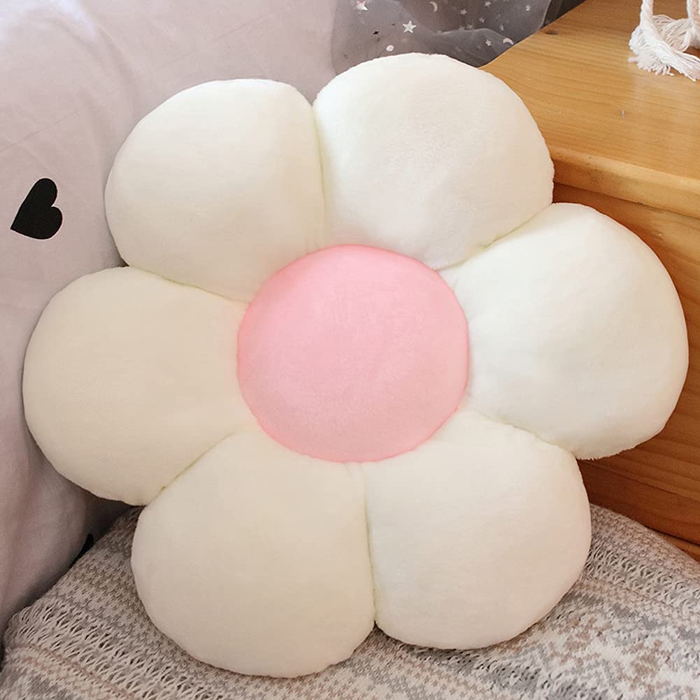 AVSHUB Sunflower Shaped 6 Kali Cushion Cute Preppy Decorative Throw Pillow | Floor Pillowcase with Fibre Filling Aesthetic Decoration for Sofa Bedroom Car Office (White)