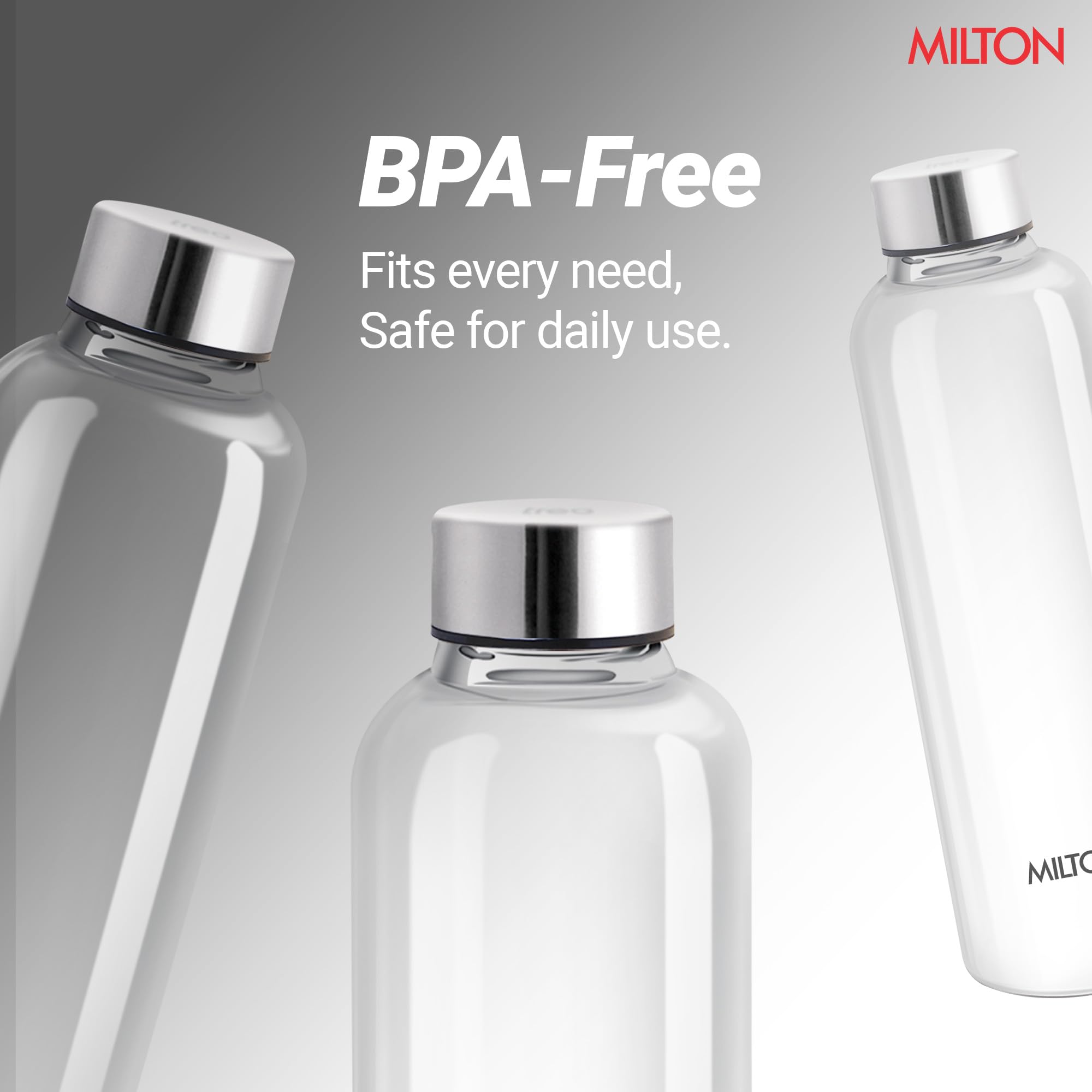 MILTON Costa 1000 Pet water bottle 1 ltr with Stainless Steel Lid, Leak proof, BPA Free, Reusable Water bottle for fridge, Office, School