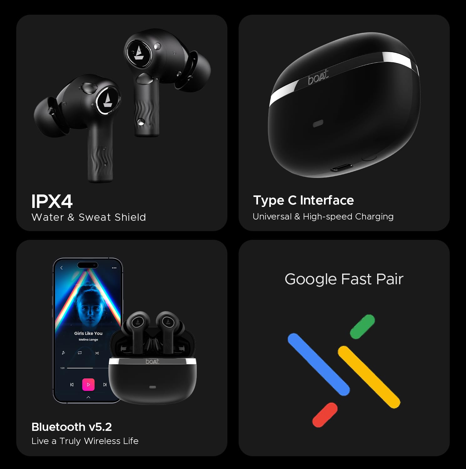 Boat Nirvana Ion, 120HRS Battery, Crystal Bionic Sound w/Dual EQ Modes, 4Mics ENx, App Support, Low Latency, IPX4, v.5.2 Bluetooth Earbuds, TWS Ear Buds Wireless Earphones with mic (Charcoal Black)
