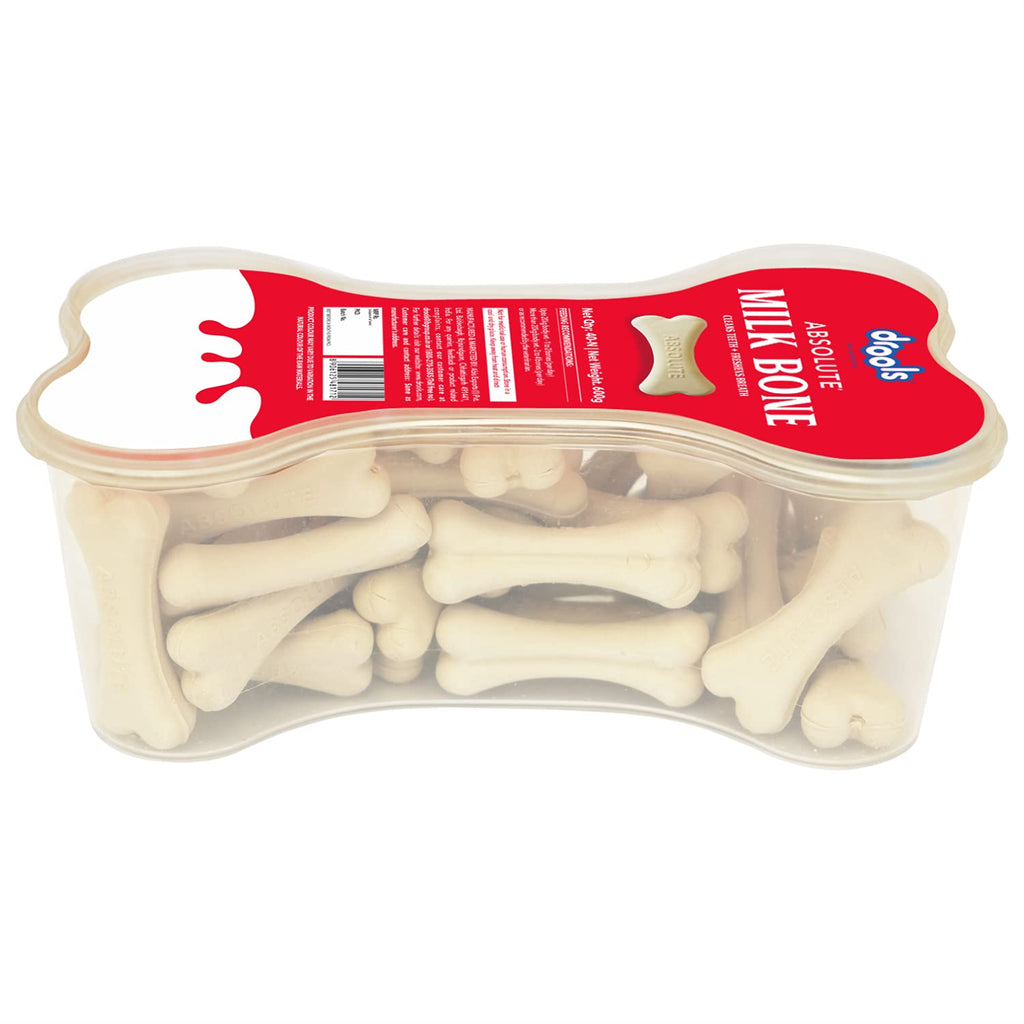 Drools Absolute Dog Bone Treats 600g Jar (40 Pieces) | Milk Flavour | Supports Strong Gums & Jaws | Fortified with Calcium & Phosphorus | Promotes Clean Teeth & Oral Hygiene