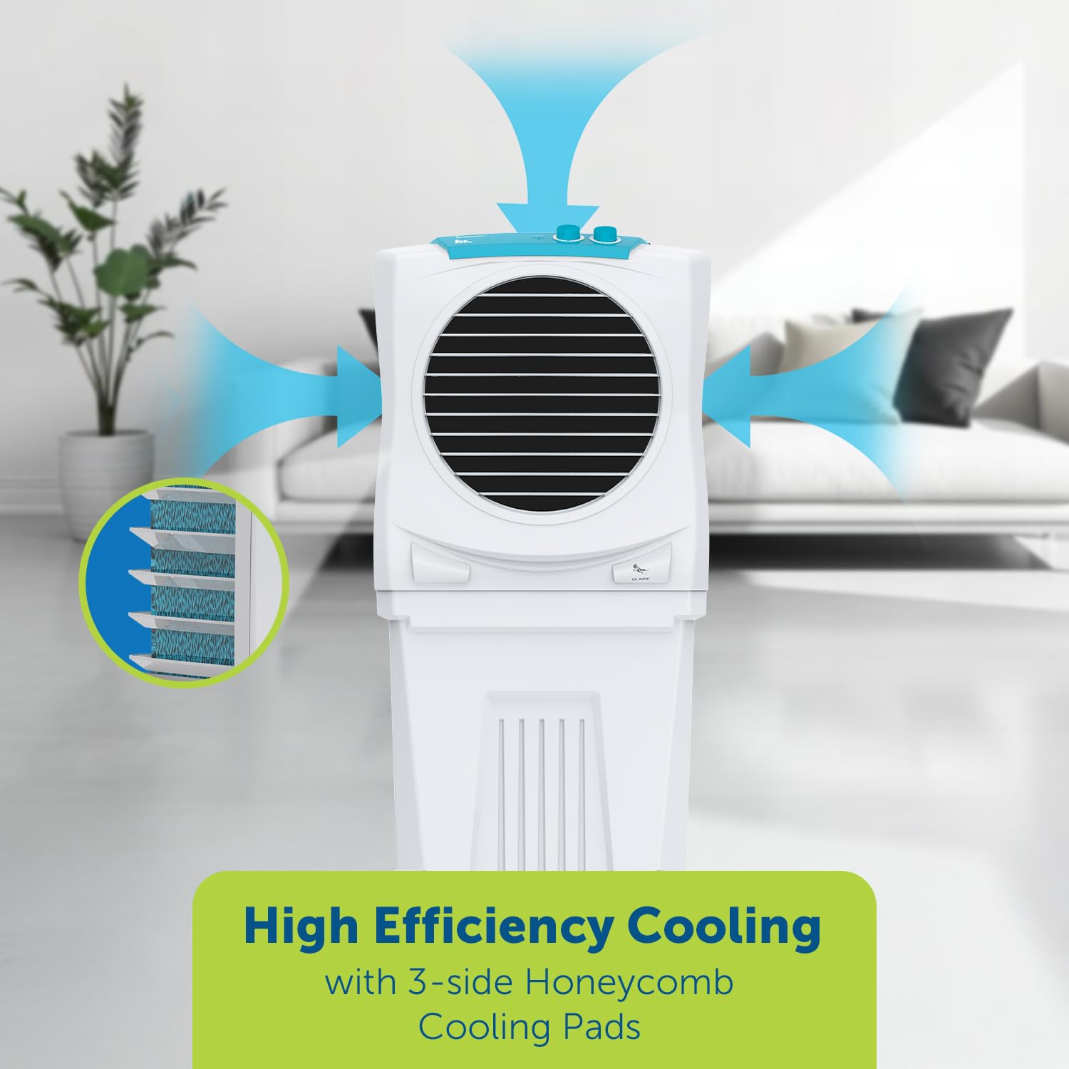 Symphony Ice Cube 40XL Room Air Cooler | Powerful fan | 3-Side Honeycomb Pads | CFD Technology | 1-Year Warranty