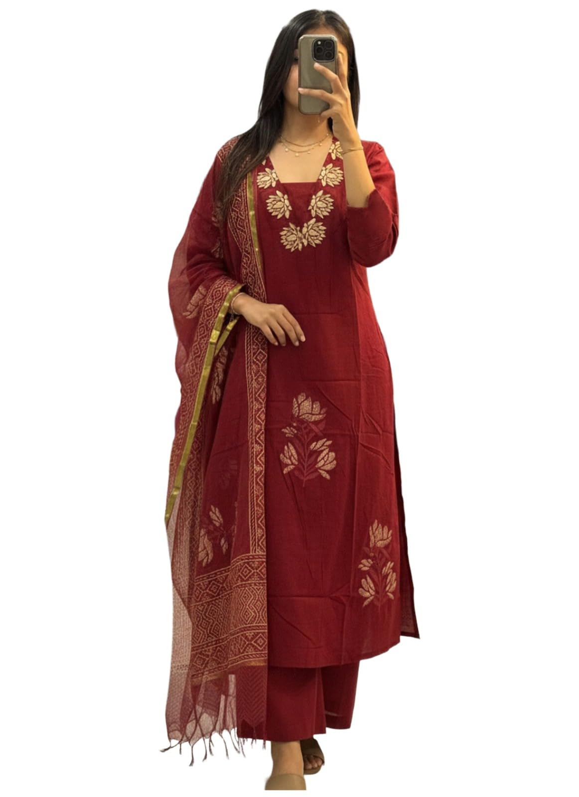 ANNI Designer Women's Rayon Viscose Straight Printed Kurta with Pant & Dupatta (Dare RED_XXL_Red_XX-Large)