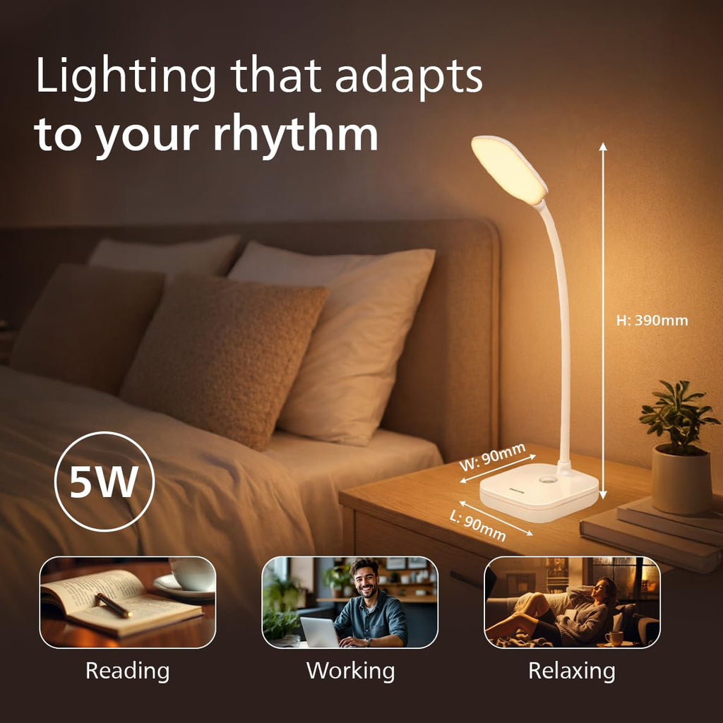 Philips 5W VION White LED Desk Light | 3-in-1 Study & Table Lamp | EyeComfort Technology | Adjustable Design | Energy Efficient LED Lamp for Study, Work & Reading | Pack of 1