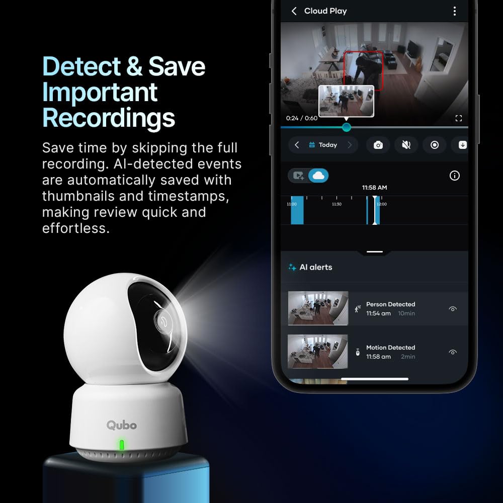 Qubo Smart 360° 3MP [2K] Wi-Fi Security Camera [2026 Edition] by Hero Group | Indoor CCTV Cam for Home | STQC Certified | AI Person Detection | Color Night Vision | SD&Cloud Storage (Pack of 2)