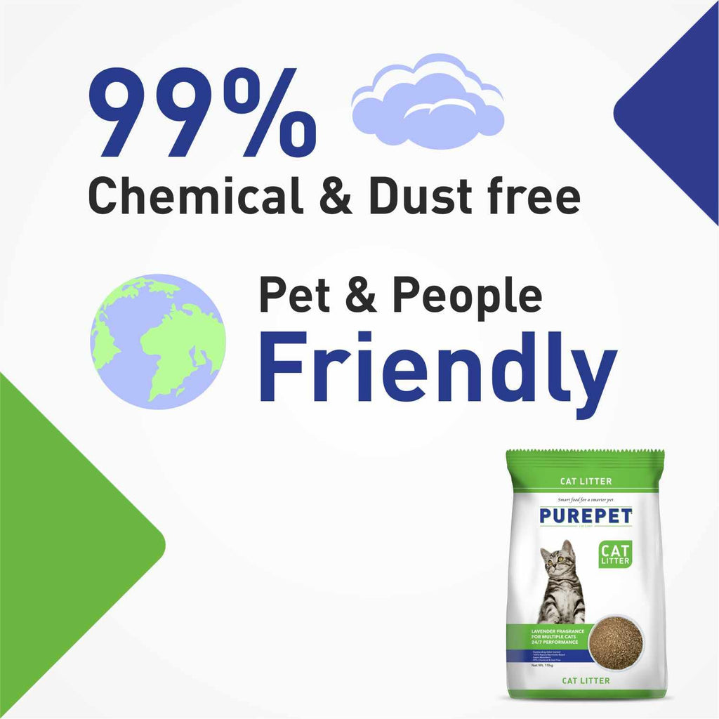 Purepet Cat Litter for All Cat Breed, Lavender Fragrance - 10kg Pack Pet Litter Tray Refill