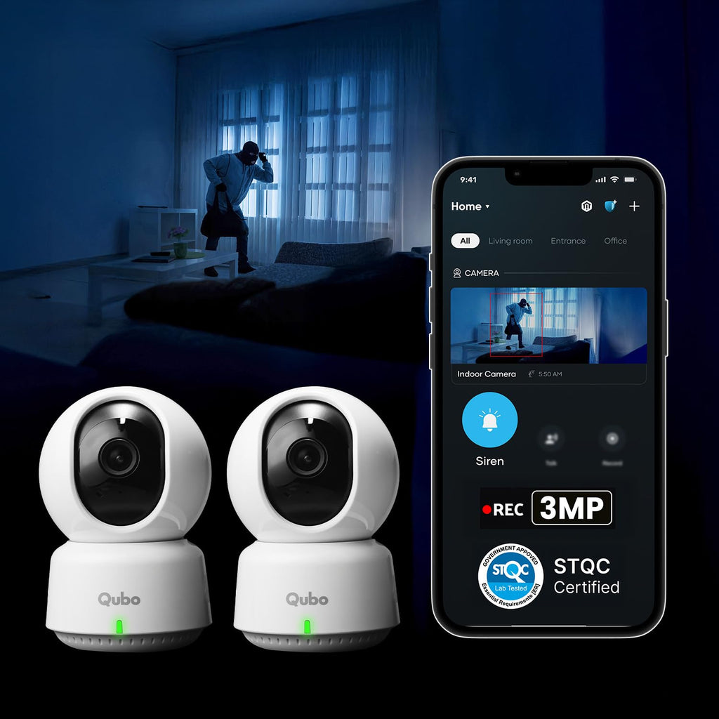 Qubo Smart 360° 3MP [2K] Wi-Fi Security Camera [2026 Edition] by Hero Group | Indoor CCTV Cam for Home | STQC Certified | AI Person Detection | Color Night Vision | SD&Cloud Storage (Pack of 2)