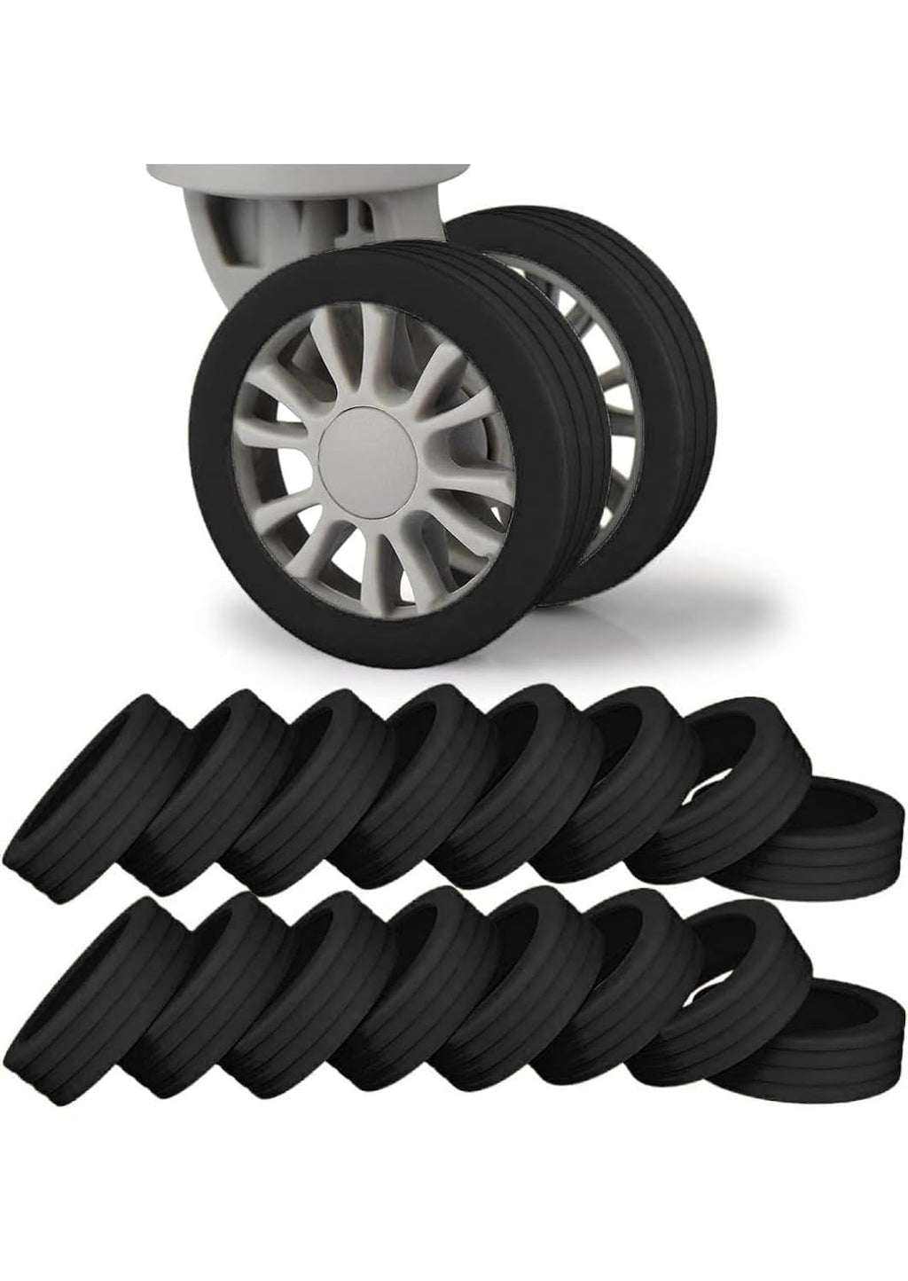 ARKETICK Luggage Wheel Silicone Protector Cover Trolley Wheel Cover Shock Absorption for Suitcase Spinner Wheel Bag/Chair [Black] (8)