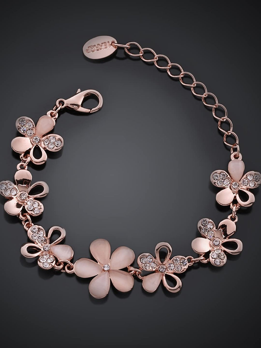 YouBella Jewellery Bracelets for Women Stylish Rose Gold Plated Crystal Bracelet Bangle Jewellery for Girls and Women (Floral)