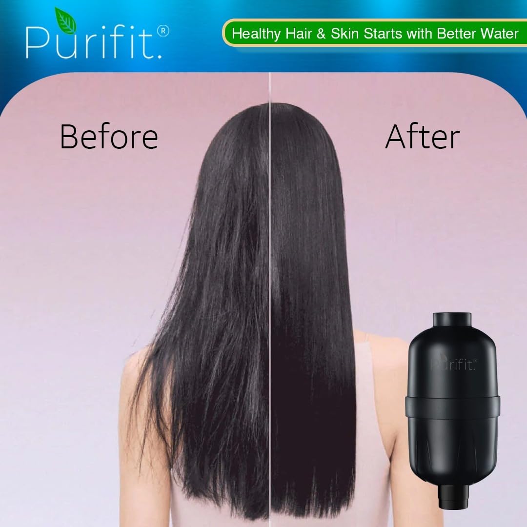 Purifit Ultra Hard Water Filter for Tap and Shower | Water Softener for Bathroom | Reduce Hairfall | Removes Dirt | Matte Black Finish