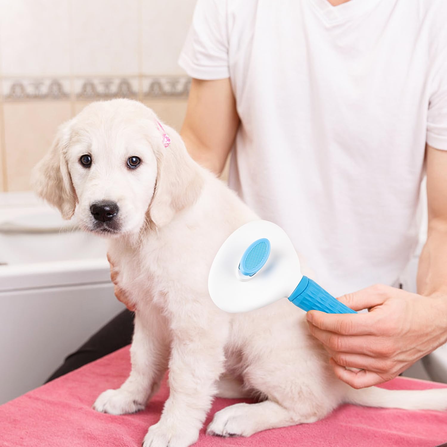 Depets Self Cleaning Slicker Brush, Pet Grooming Shedding Brush for Dogs and Cats - Easy to Remove Loose Undercoat, Pet Massaging Tool Suitable for Pets with Long or Short Hair Color May Vary