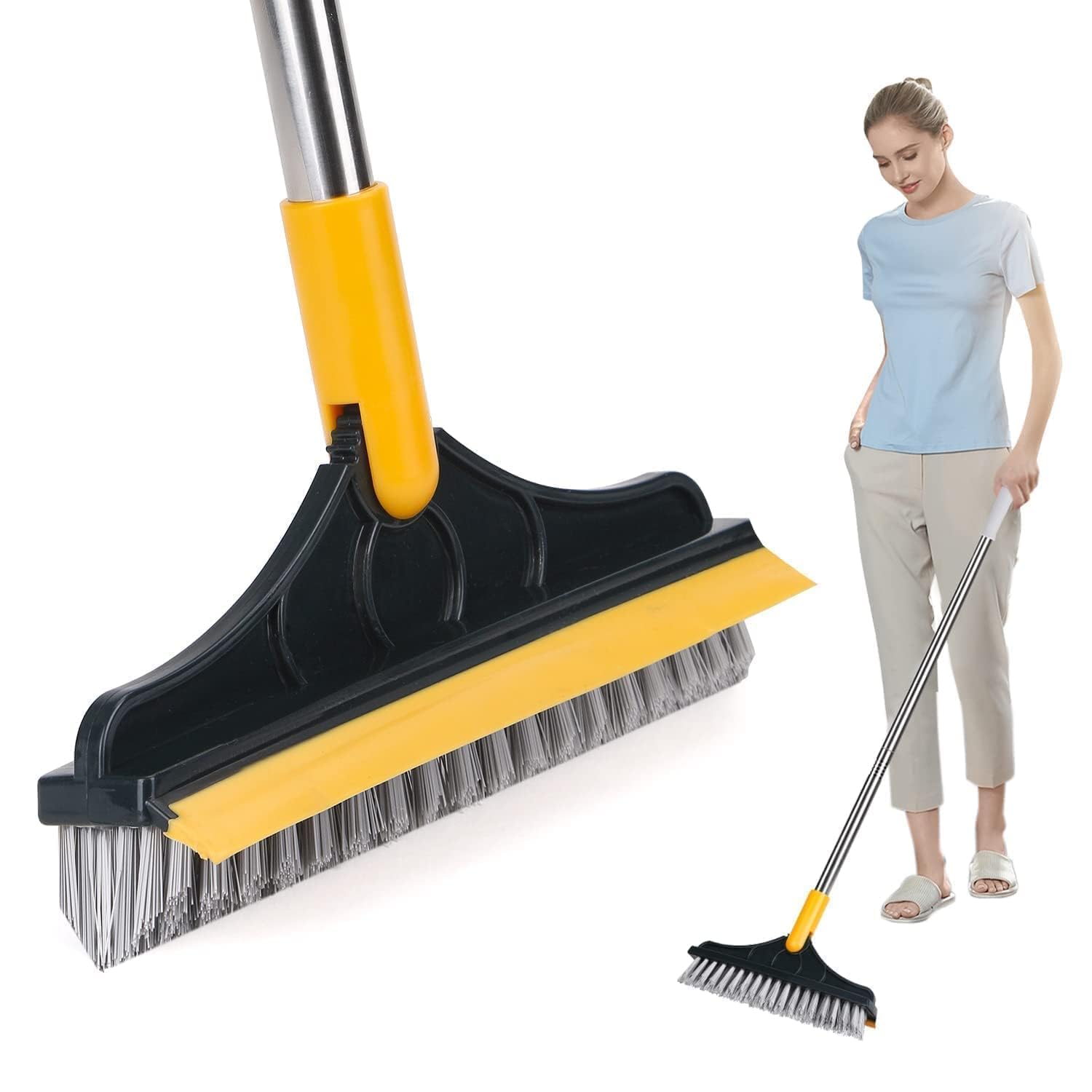 YETI 3-in-1 Bathroom Cleaning Brush with Wiper - Bathroom Cleaning Brush Long Handle 180° Rotate Toilet Brush Bathroom Tiles Cleaning, Wiper Floor Scrub for Kitchen Bathroom Cleaning