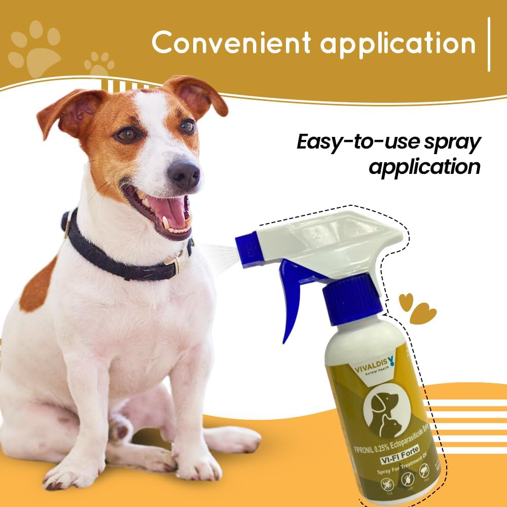 Vivaldis Vi-Fi Forte Tick & Flea Spray for Dogs & Cats | Fast-Acting, Long-Lasting Fipronil Formula | Ticks & Fleas Remover for Dogs Treats Acute Infestations 100ml