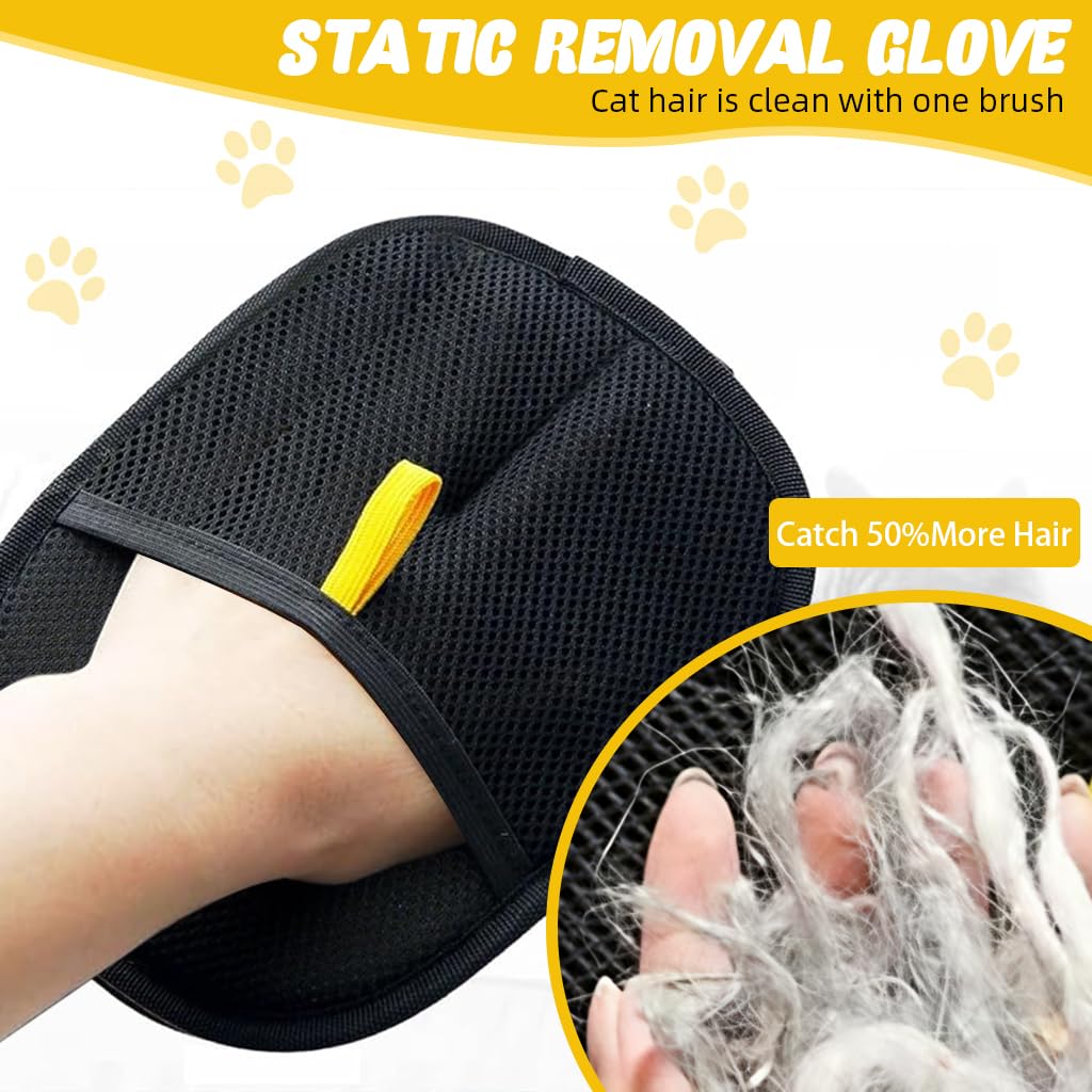 Qpets® Pet Hair Removal Gloves, Static-Enhanced Pet Hair Removal Mitt, Reusable Grooming Mitt Cleaning Glove for Furniture, Carpets, Car Seats & Gentle Massage for Dogs Cats (23.5x18cm)