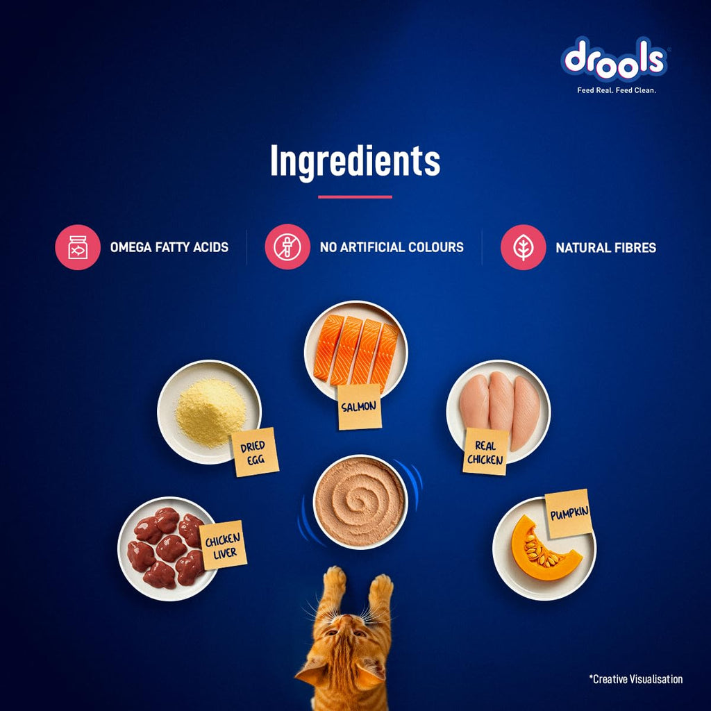 Drools Kitten Wet Mousse 80g Pack of 5, 400g | Salmon Flavour | Rich in Protein | Promotes Hydration & Easy to Digest | No Artificial Flavours | Packed with Essential Vitamins & Antioxidants