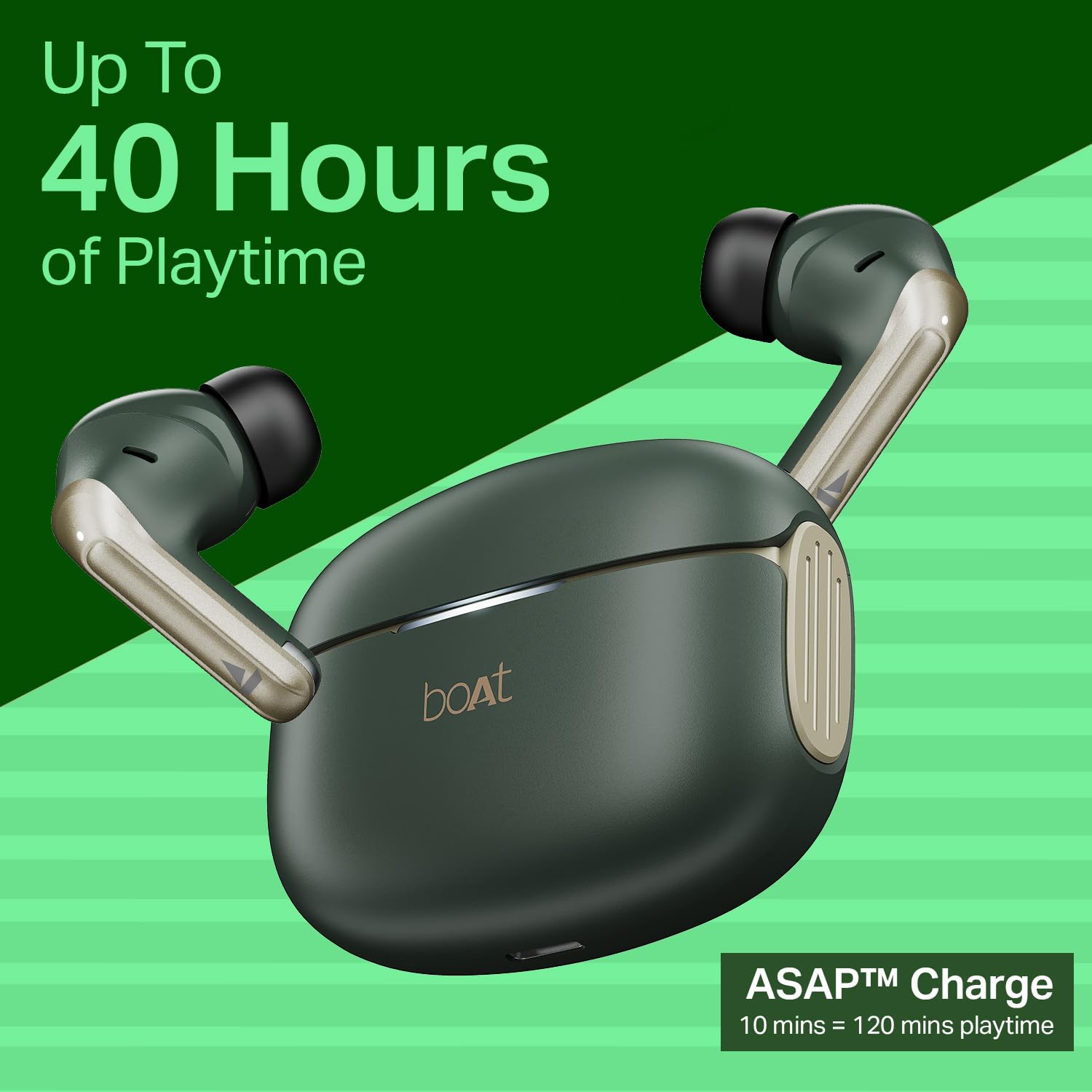 Boat Airdopes 219, 4Mics ENx, 40H Battery, Best in Segment for Calling, Stream Ad Free Music via App Support, Bluetooth Earbuds, TWS Ear Buds Wireless Earphones with mic (Forest Sage)