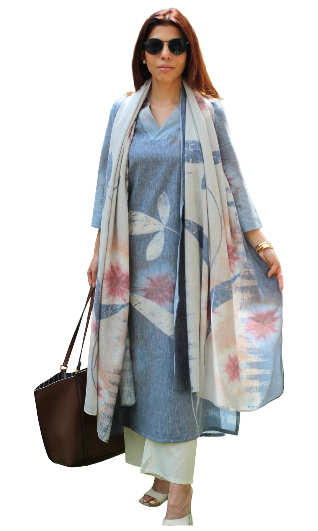 ANNI Designer Women's Cotton Blend Straight Printed Kurta with Pant & Dupatta (Mrita Grey_XL_Grey_X-Large)