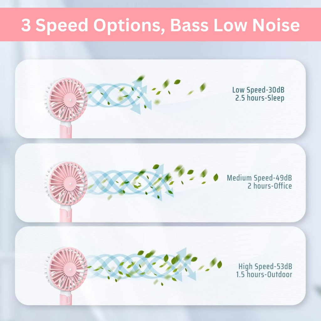 One94Store High Speed Portable USB Hand Fan, 4800 RPM, 1200mAh Rechargeable Battery, Up to 6H Runtime, 3 Speed Modes for Travel, Office & Makeup, Pink – Mini Fan, Hand Fan, Small Fan, USB Fan