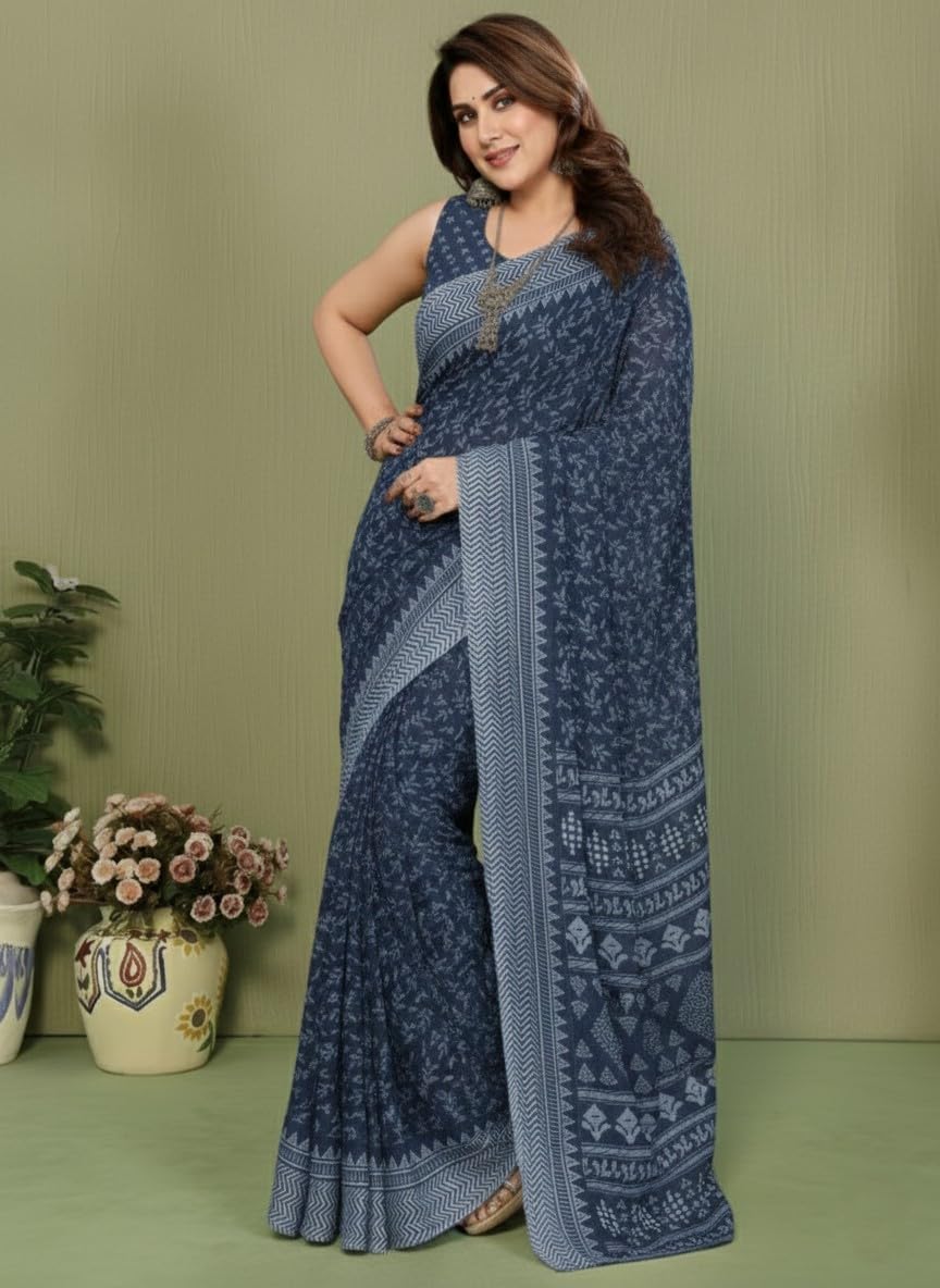 Yashika Women's Blue Georgette Sarees Saree with Blouse Piece for Traditional Ethinic Wear Sari-(AZ-YS-P1-NIRVIKA BLUE)