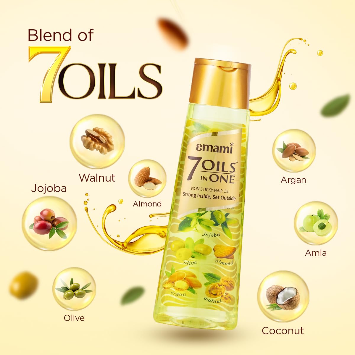 Emami 7 Oils in One Hair Oil | Makes Hair 20x Stronger and Manageable | Coconut Oil, Amla, Jojoba, Olive, Walnut, Argan & Almond Oils | 500ml