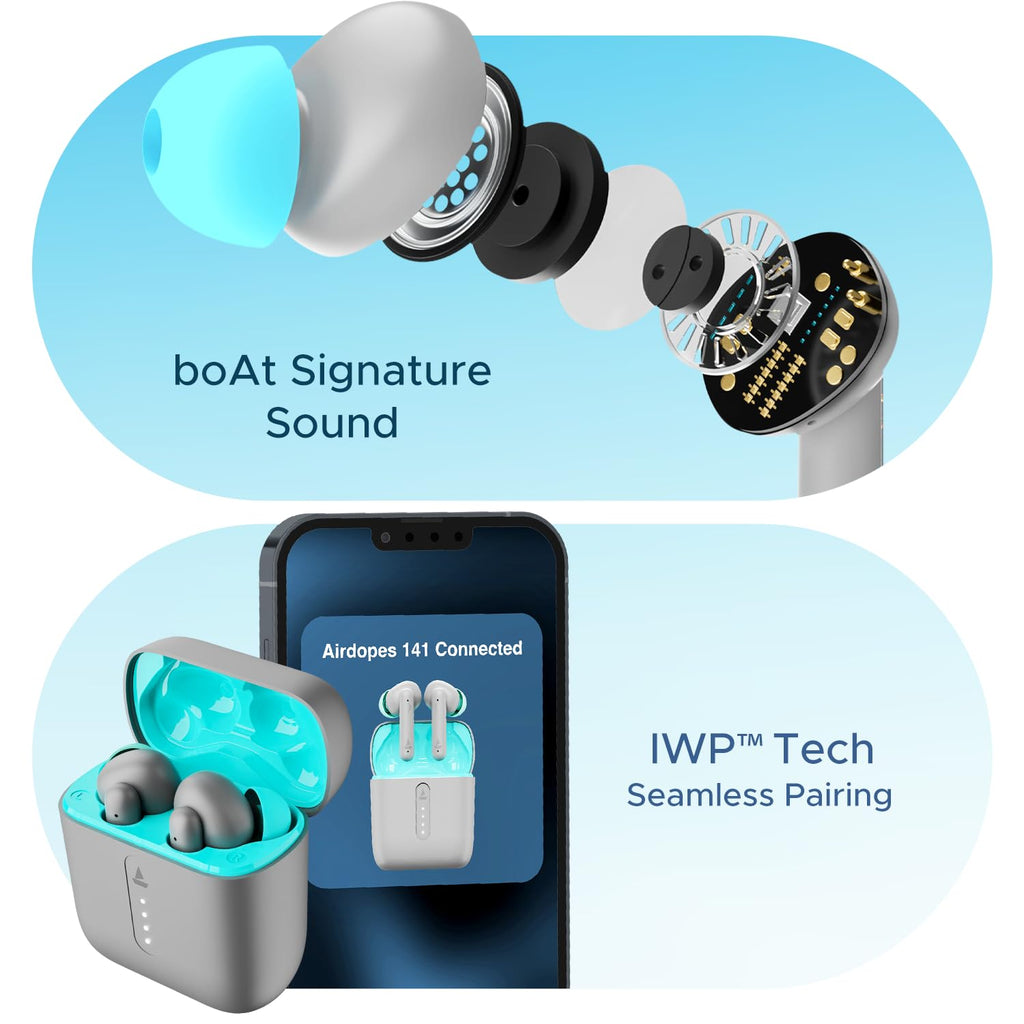 Boat Airdopes 141, Low Latency, ENx Tech, 42HRS Battery, Fast Charge, IWP, IPX4, Bluetooth Earbuds, TWS Ear Buds Wireless Earphones with mic (Cider Cyan)