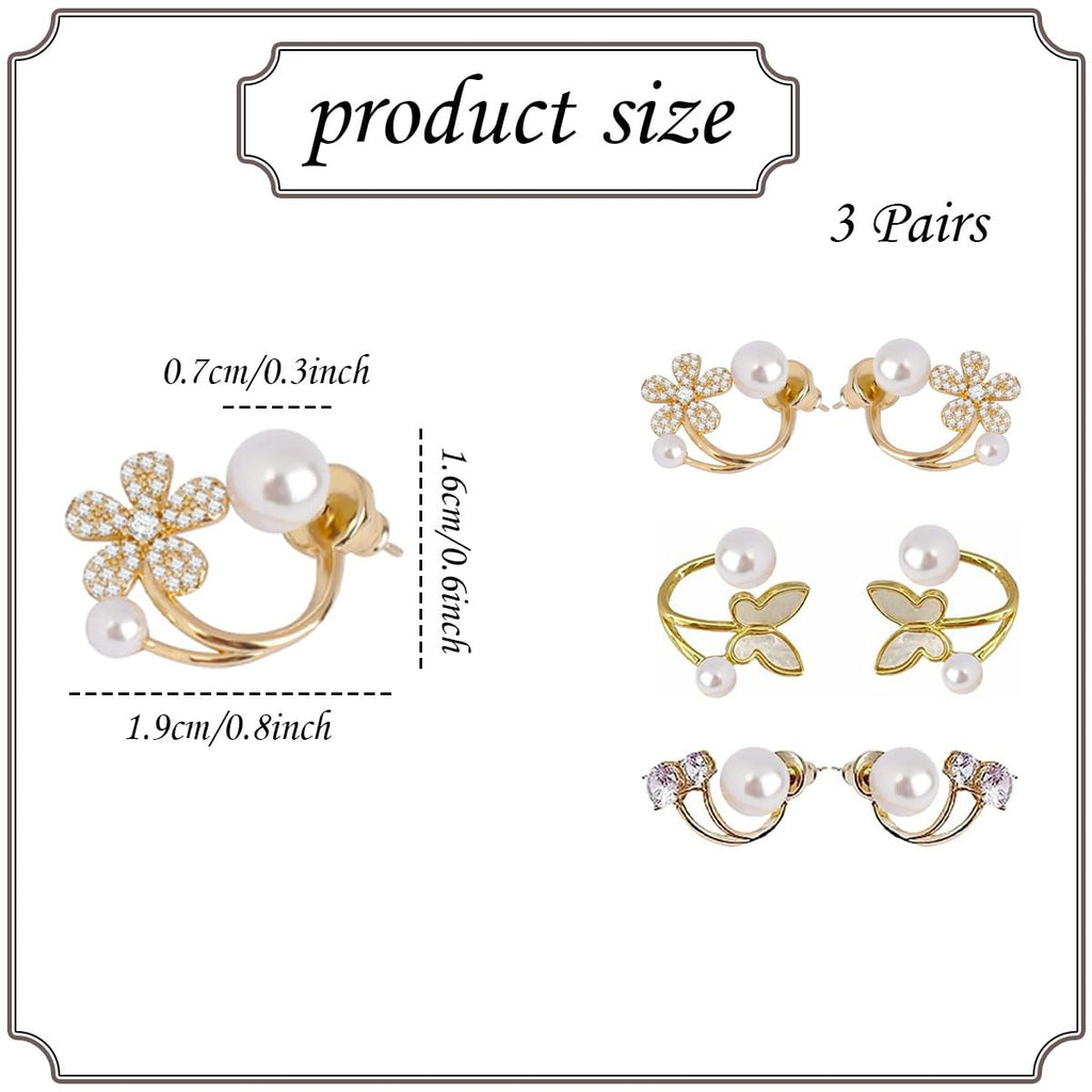 3 Pairs Earrings for Women Stylish, Korean Earrings for Girls Stylish, Pearl Earrings Set for Women, Elegant Dainty Studs, Perfect for Daily and Special Occasions
