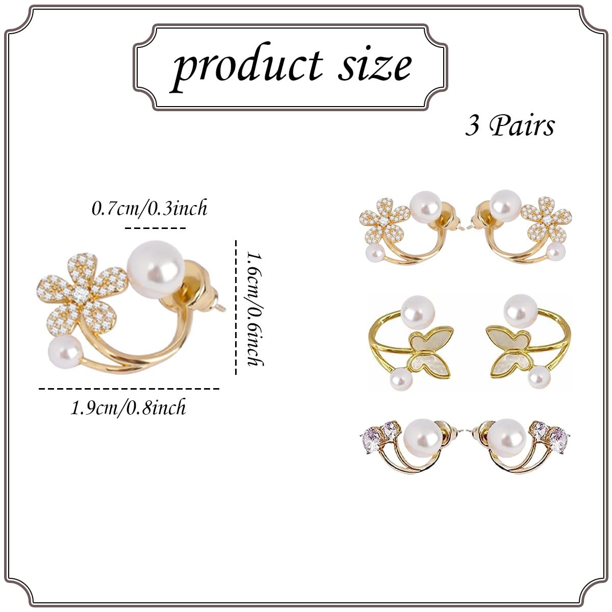 3 Pairs Earrings for Women Stylish, Korean Earrings for Girls Stylish, Pearl Earrings Set for Women, Elegant Dainty Studs, Perfect for Daily and Special Occasions