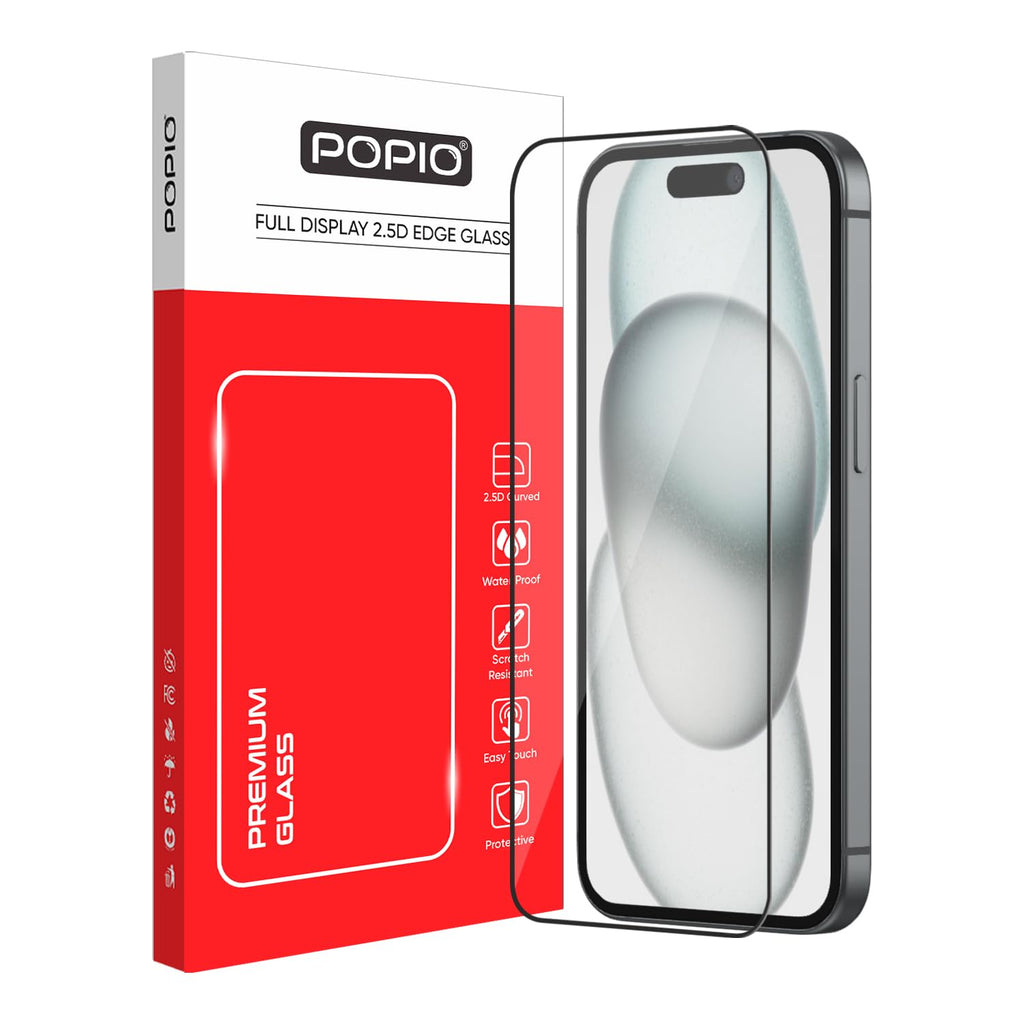 POPIO Military-Grade Gorilla Tempered Glass For iPhone 15 / iPhone 16 | 9H Hardness, Edge-to-Edge, Bubble-Free