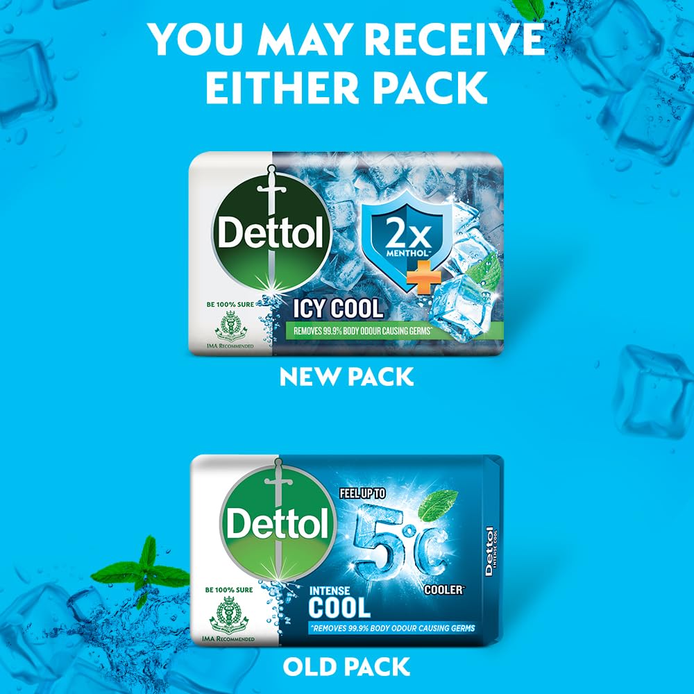 Dettol Icy Cool Bathing Soap Bar With 2x Menthol (300gm), 75gm - Pack of 4